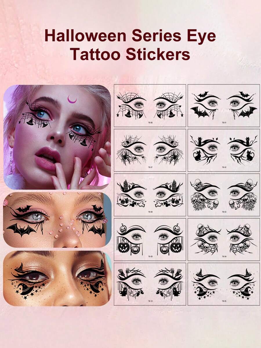 10Pcs Halloween Temporary Eye Tattoo Stickers Waterproof Eye Corner