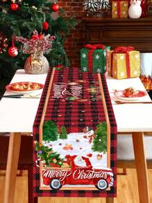 1 pièce Chemin de table de Noël joyeux, 35*180cm Polyester camion rouge Chemin de table de Noël, Décorations de Noël 2024 pour la décoration de la maison Fête de Noël Salle à manger Cuisine Décor de table, Ornements de table de Noël, Cadeaux du Nouvel An 2025, Noël
