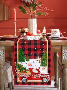 1 pièce Chemin de table de Noël joyeux, 35*180cm Polyester camion rouge Chemin de table de Noël, Décorations de Noël 2024 pour la décoration de la maison Fête de Noël Salle à manger Cuisine Décor de table, Ornements de table de Noël, Cadeaux du Nouvel An 2025, Noël