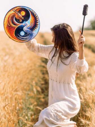 1 pieza, Tambor de mano chamánico de 25 cm (9.84 pulgadas) Instrumento de percusión clásico para todas las estaciones y fiestas, decoración del hogar, escenario al aire libre, regalos de fiesta, decoraciones navideñas, decoración de invierno, regalos de Navidad, decoración navideña