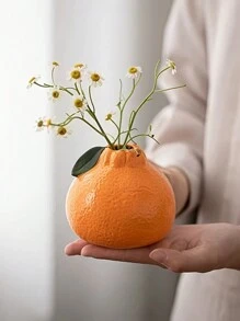 1 件时尚橙色柑橘水果形状陶瓷花瓶，适合水培 - 客厅和办公室装饰的独特选择 - 橘子花瓶 - 查看 2