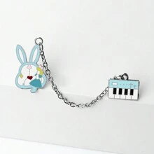 1 件装迷你电子风琴兔子珐琅别针卡通动物金属链胸针时尚夹克翻领别针背包徽章女孩首饰 - 彩色 - 查看 3