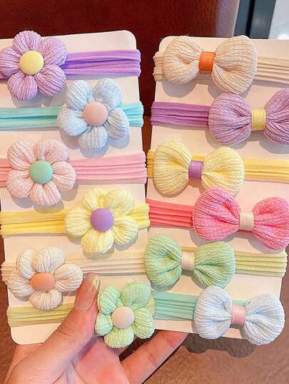 6/12 Stücke süße Blumen-Schleifen Scrunchies, sanft elastisches Haargummi, Haarband Accessoires für Mädchen die Valentinstag lieben