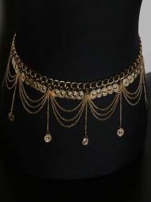 1 sztuka damski metalowy łańcuszek z frędzlami, pasek z łańcuszkiem na talię dla kobiet dziewcząt regulowany pasek z ogniwami do sukienki w rozmiarze S letnia szkoła jesień, jesień, Halloween