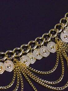 1 sztuka damski metalowy łańcuszek z frędzlami, pasek z łańcuszkiem na talię dla kobiet dziewcząt regulowany pasek z ogniwami do sukienki w rozmiarze S letnia szkoła jesień, jesień, Halloween