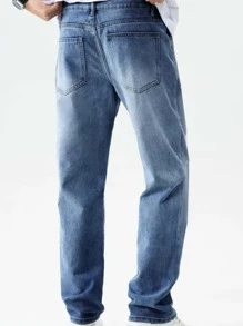 Men's Straight Baggy Jeans Premium Streetwear Oversized Rapper Denim Skater Style Loose Fit - 中等水洗藍 - 查看 2