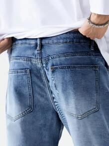 Men's Straight Baggy Jeans Premium Streetwear Oversized Rapper Denim Skater Style Loose Fit - 中等水洗藍 - 查看 3