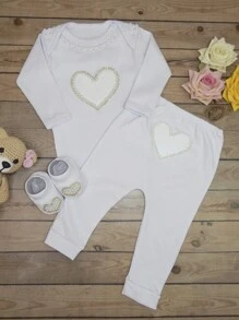Baby Set Long Bodysuit And Baby Pants With Heart-Themed Shoes