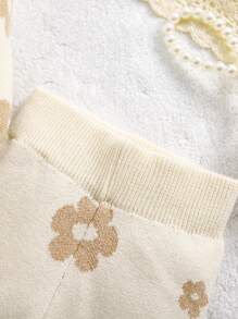 2 件装女婴花卉印花针织毛衣上衣 + 裤子套装，宽松柔软保暖幼儿服装，秋冬季