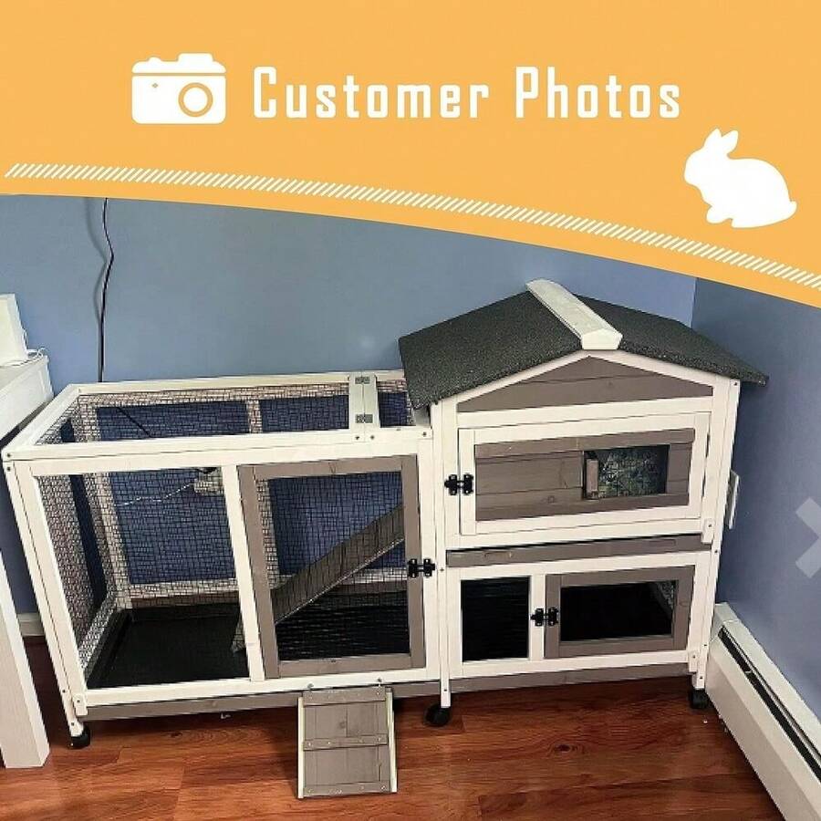 PETSCOSSET Rabbit Hutch Indoor Outdoor 2 Story Bunny Cage Rabbit Cage