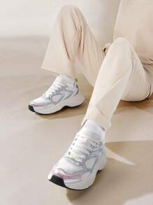 Women Platform Sneakers Fashion 2.35 Inch Chunky Heel Lace-Up Y2K-Style Sneakers Comfortable Tennis Lightweight Breathable Mesh Walking Casual Shoes - Nhiều màu - Xem 1