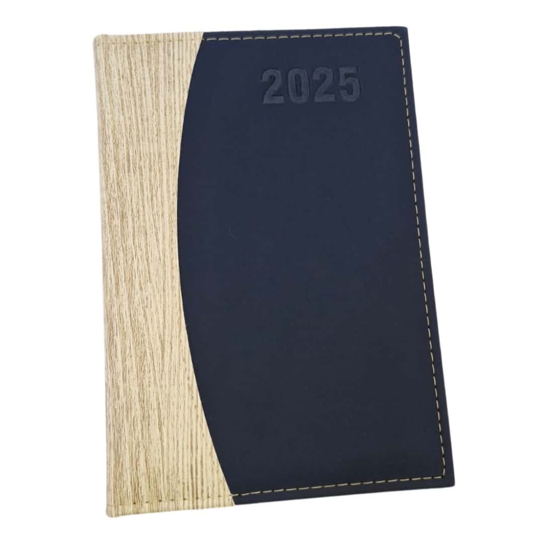 2025 Daily Planner With Metal Pen Included - Choose The Cover - Models With Or Without Stand/Accessory Holder - 淺木色配藍色 - 查看 1