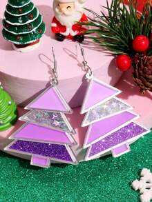 1 Cặp Hoa tai gương Acrylic hình cây thông Noel hoạt hình dễ thương, Quà tặng trang sức ngày lễ cho phụ nữ - Nhiều màu - Xem 7