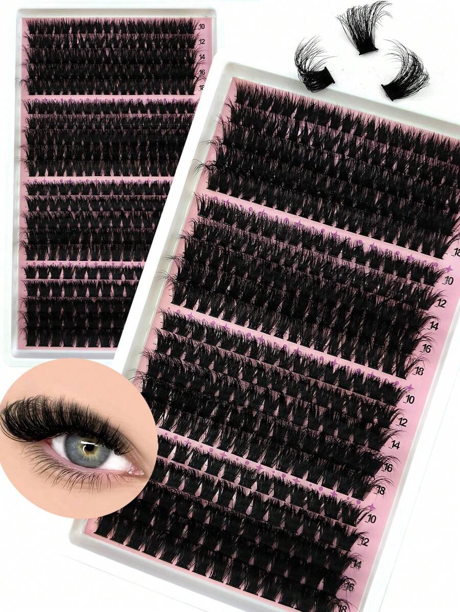 Fluffy Lashes Clusters 390/340pcs Individual Lashes Cluster Eyelash Extensions,40D+60D+80D+100D/80D+100D+120D+160D 4 Styles Mix Tray 5D Fluffy Lash Clusters Thick Cluster Eyelashes Extensions Individual Lashes Faux Mink Eyelash Clusters D/CC/DD Curl 10-18MM Mix Lash Extension Dramatic Eyelash Extensions Eyelashes Clusters.Wedding Bride Makeup Tools - Black - View 1