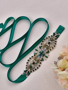 1 chiếc thắt lưng cô dâu thủ công với thiết kế kim cương pha lê rỗng, trang sức cơ thể cho trang phục trang trọng của phụ nữ, trang trí thắt lưng cho tiệc và tiệc cao cấp - ruy băng xanh - Xem 4