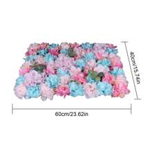 12Pcs Wedding Artificial Flower Wall Pink&Azure Hydrangea Rose Panel Party Decor Wall Backdrop For Wedding Backdrop Event Decor Baby Girls Room (Blue Pink) 12Pcs Artificial Flower Wall Wedding Venue Party Background Decor 40x60x2cm - 彩色 - 查看 2