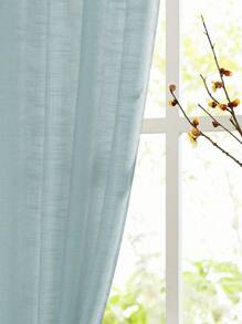 2 tấm rèm mỏng trang trí gắn trên cột, vải lanh dày màu xanh lam nhạt, lọc sáng ban công - Màu xanh bụi bặm - Xem 4