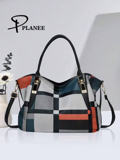 Classic Pattern Shoulder Bag, Vintage Leather Crossbody Bag, Large Capacity Women Messenger Bag, Double Handle Satchel, Perfect Choice For Travel And Daily Use