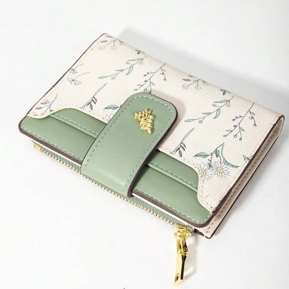 Suphiar Leaf Shaped Metal Button Tri-Fold Coin Wallet For Cards Card Holder For Women Wallet Purse Wallet Small Wallet