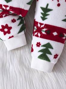 2pcs/Set Baby Girls/Boys Casual Comfortable Christmas Snowflake Deer Plush Crew Neck Sweatshirt And Pants Sets, Fall/Winter