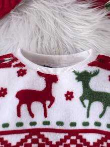 2pcs/Set Baby Girls/Boys Casual Comfortable Christmas Snowflake Deer Plush Crew Neck Sweatshirt And Pants Sets, Fall/Winter