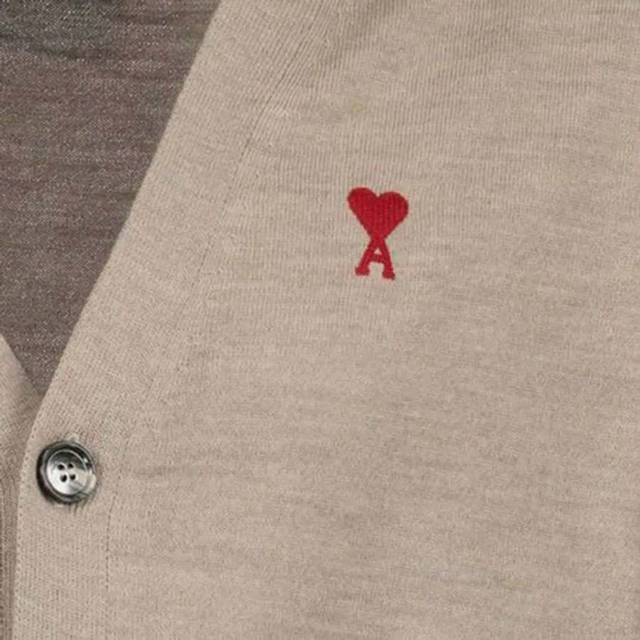 AMI Red Heart Logo Merino Wool Cardigan Beige SHEIN USA