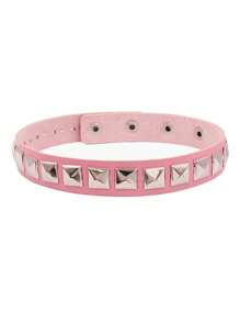 1pc Punk Gothic Rivet Pink Choker Necklace, Suitable For Women Daily Party Wear, Halloween Christmas Party Creative Birthday Valentine's Day Gift - Pink - View 21