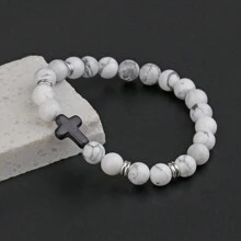 1入組8mm天然石頭手環適合女士男士首飾類彈性黑色交叉手環時尚首飾類 - 黑色 - 查看 14