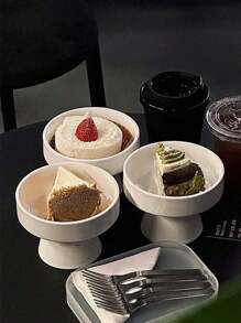 1pc Minimalist White Ceramic High-Foot Plate, Design Bowl For Dessert, Snacks, Fruit Sweets, Home Dining, Pudding, Elegant Decor Plate