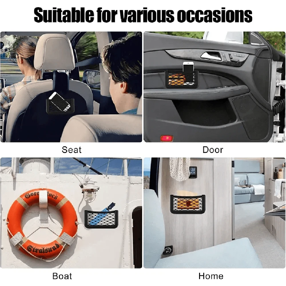 1/3/5pcsCar Organizer Storage Bag Auto Paste Net Pocket Phone Holder