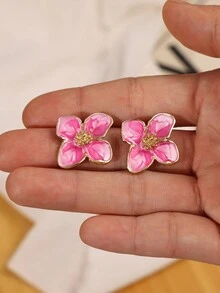 Khuyên tai hình hoa bằng hợp kim kẽm thời trang, phù hợp cho phụ nữ đeo hàng ngày. - Màu Hồng Tươi - Xem 2