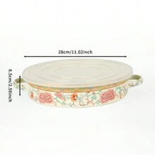 1 件 28 厘米/11 英寸双耳瓷烤盘，欧式风格，俄罗斯花，芳香花卉图案，适用于烤肉、牛排、沙拉、意大利面、圣诞火鸡、派对、露营、家庭聚会、礼物，易于清洁 - 彩色 - 查看 13