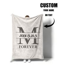 1pc Customized Text Fleece Blanket, Personalized Blanket With Text For Mother's Day Gift For Mom, Father's Day Gift For Dad, Bedding, Family Customized Blanket With Name Or Text