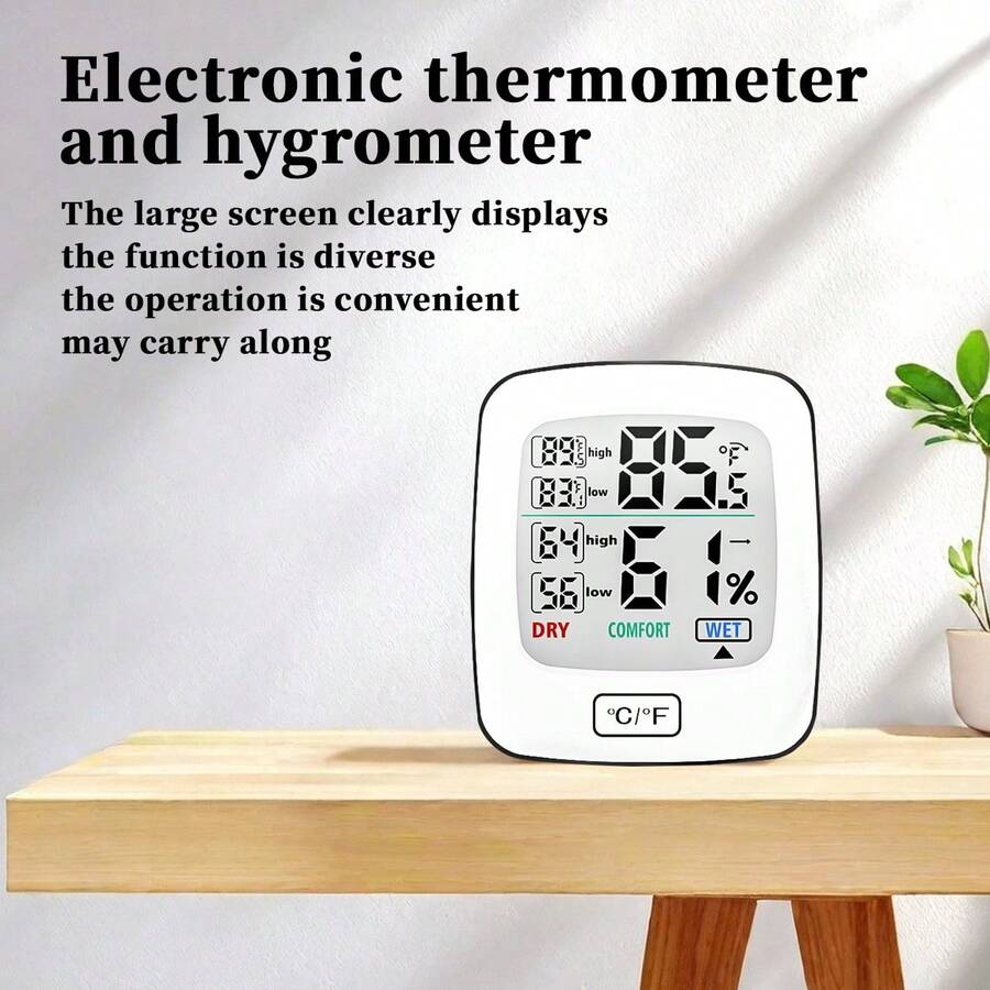 1pc Màn hình lớn mới Nhiệt độ và độ ẩm kế, Nhiệt kế điện tử và ẩm kế sử dụng tại nhà, Bán trực tiếp từ nhà máy - Nhiều màu - Xem 1
