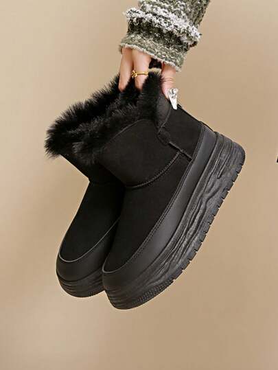 Nuevas botas de nieve de mujer para otoño/invierno 2025 con suela gruesa y cálida, de color marrón y de caña alta, zapatos casuales con suela gruesa y aumento de altura