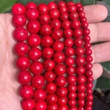 Hạt tròn trơn màu xanh dương, đỏ, trắng sọc, xanh ngọc, dài 15 inch, kích thước 4/6/8/10/12mm, dùng để tự làm trang sức. - màu ngọc lam - Xem 36
