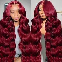 180% Density 99J Burgundy Lace Front Wigs Human Hair Pre Plucked Hairline 13*4 HD Lace Body Wave Transparent Wigs For Women Human Hair With Baby Hair Wine Red Colored