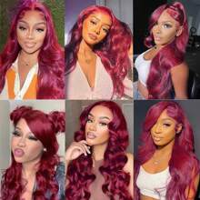 180% Density 99J Burgundy Lace Front Wigs Human Hair Pre Plucked Hairline 13*4 HD Lace Body Wave Transparent Wigs For Women Human Hair With Baby Hair Wine Red Colored