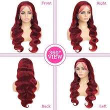 180% Density 99J Burgundy Lace Front Wigs Human Hair Pre Plucked Hairline 13*4 HD Lace Body Wave Transparent Wigs For Women Human Hair With Baby Hair Wine Red Colored