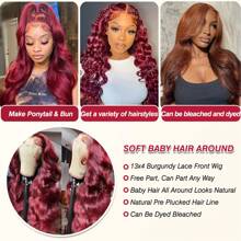 180% Density 99J Burgundy Lace Front Wigs Human Hair Pre Plucked Hairline 13*4 HD Lace Body Wave Transparent Wigs For Women Human Hair With Baby Hair Wine Red Colored