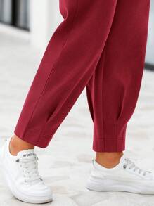 Women's High Waisted Pants Dressy Casual Ankle Length Work Office Trouser Slacks With Pockets - Màu Đỏ Sâu - Xem 5