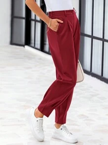 Women's High Waisted Pants Dressy Casual Ankle Length Work Office Trouser Slacks With Pockets - Màu Đỏ Sâu - Xem 2