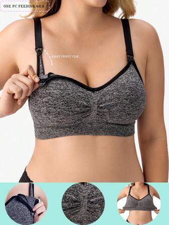 1pc Seamless Front Clasp Detachable Breastfeeding Nursing Maternity Bra, Anti-Sagging, For Pregnant & Postpartum