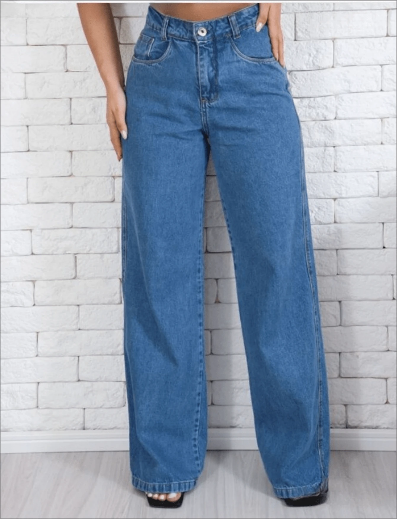 Women's Wide Leg High Waisted Jeans With Butt Lifting Pant - 深色水洗藍 - 查看 1