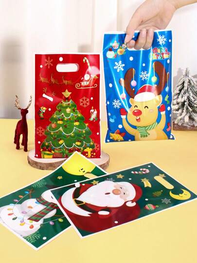 50 piezas Bolsas de regalo de plástico navideñas, bolsas de caramelos, dulces y aperitivos con diseños de Papá Noel, muñeco de nieve, reno y árbol de Navidad con cintas, perfectas para fiestas navideñas, embalaje de galletas, decoraciones navideñas 2024 para decoración del hogar, regalos de Año Nuevo 2025, Feliz Navidad, Nochebuena, Fiesta de Navidad, Decoraciones Navideñas, Pijamas Navideños, Regalos de Navidad, Decoración Navideña