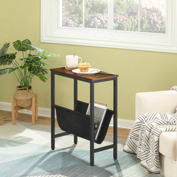 Beistelltisch Schmal, Kleiner Tisch, Sofatisch mit Stauraum, Nachttisch modern, Couchtisch klein, Kaffeetisch, Beistelltische fürs Wohnzimmer, leicht zu montieren, Dunkelbraun