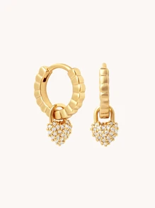 一对奢华独特设计师款925纯银心形立方氧化锆水滴几何纹理公主耳环，适合女性日常及派对佩戴 - Exquisite Hoop Earrings - 查看 12