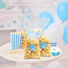 220 Pcs Clear Popcorn Bags Bulk 4.92 X 10.83 Inch Cellophane Treat Bags With She Is Going To Pop Label 2 Rolls Ribbon Plastic Popcorn Bags For Party Gift Wrapping Food Storage Shower Decor(Blue) - 220 chiếc - Xem 5