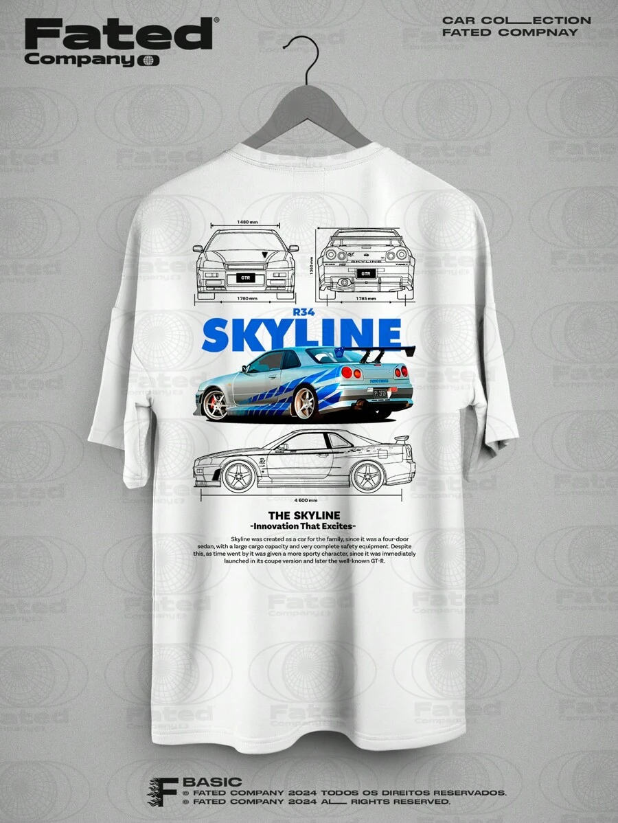 Brian Skyline Sports Car T-Shirt Fated Car Collection 100% Cotton - trắng - Xem 1