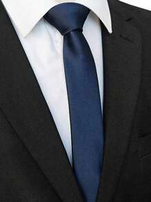 1pc Men's Solid Color Skinny Tie, Business Formal Necktie (2 Inches) Men Necktie - Navy Blue - View 2